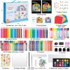 Shuttle Art 335 Piece Kids Art Set, Multi-Media Art Supplies, Gift Art Kit with Trifold Easel, 2 Drawing Pads, 2 Coloring Books, Oil Pastels, Crayons, Watercolors, Markers, Colored Pencils (Pink)(Blue-335 Piece)