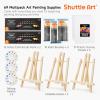 Shuttle Art 69 Pack Acrylic Paint Set, Painting Set with 2 Pack of 15 Colors Acrylic Paint, 3 Sets of Wooden Easels, Canvas, Brushes & Palettes, Art Painting Supplies for Kids Adults Beginner(69 Pack)