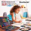 Shuttle Art Deluxe Gift Art Kit, 202-Piece Wooden Art Supplies Set with 4 Drawing Pads, Canvases, Coloring Sheets, Acrylic Paint, Crayons, Oil Pastels, Colored Pencils for Kids(Brown)