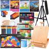 Shuttle Art 168 Pcs Artist Painting Set, Deluxe Art Set with Paint, Aluminum and Wooden Easels, Canvas, Paper Pads, Brushes and Other Art Supplies, Complete Painting Kit for Adults, Kids and Artists