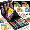Shuttle Art 335 Piece Kids Art Set, Multi-Media Art Supplies, Gift Art Kit with Trifold Easel, 2 Drawing Pads, 2 Coloring Books, Oil Pastels, Crayons, Watercolors, Markers, Colored Pencils (Pink)(Black-335 Piece)