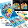 Shuttle Art 335 Piece Kids Art Set, Multi-Media Art Supplies, Gift Art Kit with Trifold Easel, 2 Drawing Pads, 2 Coloring Books, Oil Pastels, Crayons, Watercolors, Markers, Colored Pencils (Pink)(Blue-335 Piece)