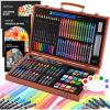 Shuttle Art Deluxe Gift Art Kit, 202-Piece Wooden Art Supplies Set with 4 Drawing Pads, Canvases, Coloring Sheets, Acrylic Paint, Crayons, Oil Pastels, Colored Pencils for Kids(Brown)