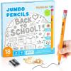 Shuttle Art Jumbo Pencils – 18 Pack Triangle Pre sharpened Pencils #2 HB with Top Erasers & Sharpener, for kids Ages 4-8, Kindergarten School Supplies, Ideal for Home, Classroom