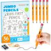 Shuttle Art Jumbo Pencils – 36 Pack Triangle Pre sharpened Pencils #2 HB with Top Erasers & Sharpener, for Kids Ages 3-5, Kindergarten School Supplies, Ideal for Home, Classroom