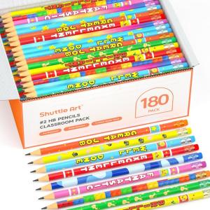 Shuttle Art Assorted Colorful Pencils, 180 Pack Kids Pencil Bulk with 12 Designs, #2 HB, Pre-sharpened Awards and Incentive Pencils for Kids School Home Party, easter pencils bulk