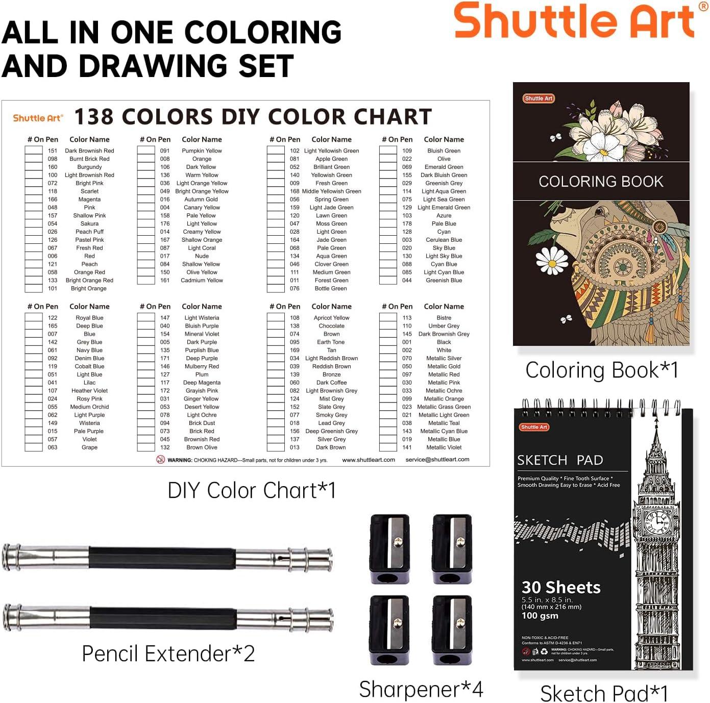 imageShuttle Art 136 Coloured Pencils  Soft Core Colouring Pencils Set for Adult Colouring Books Doodling Sketching Drawing Art Supplies138 Colors