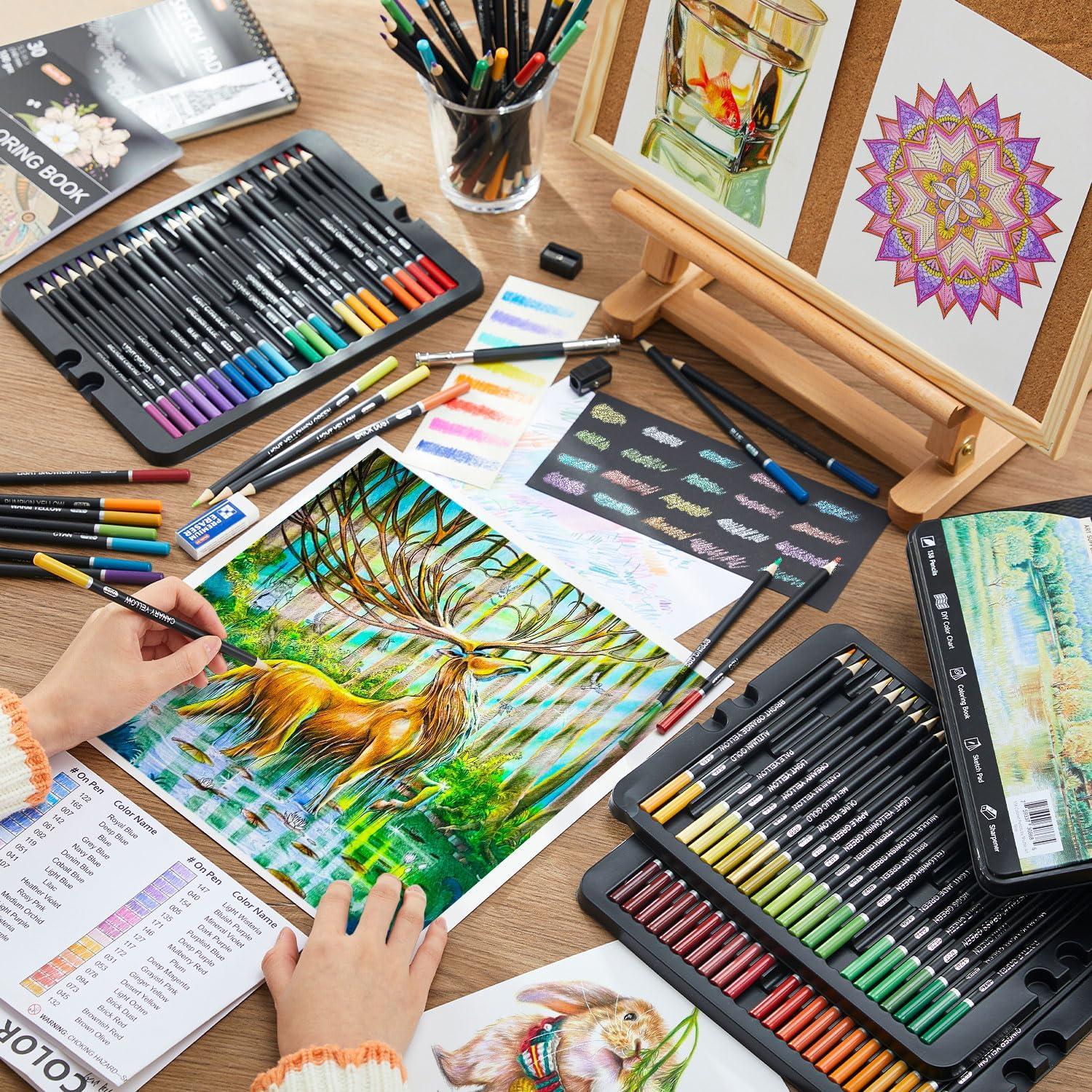 imageShuttle Art 136 Coloured Pencils  Soft Core Colouring Pencils Set for Adult Colouring Books Doodling Sketching Drawing Art Supplies138 Colors
