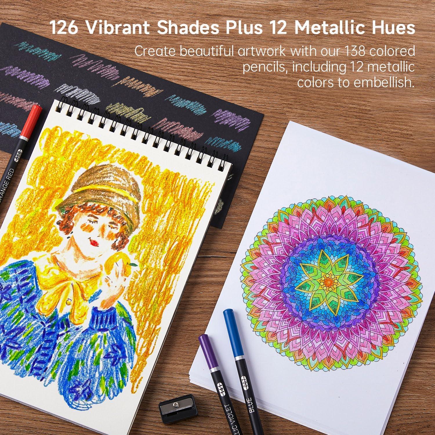 imageShuttle Art 136 Coloured Pencils  Soft Core Colouring Pencils Set for Adult Colouring Books Doodling Sketching Drawing Art Supplies138 Colors