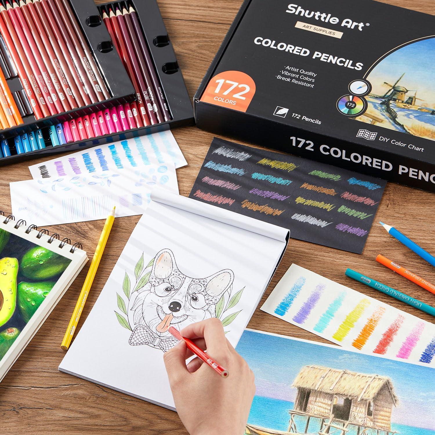 imageShuttle Art 136 Coloured Pencils  Soft Core Colouring Pencils Set for Adult Colouring Books Doodling Sketching Drawing Art Supplies172 Colors