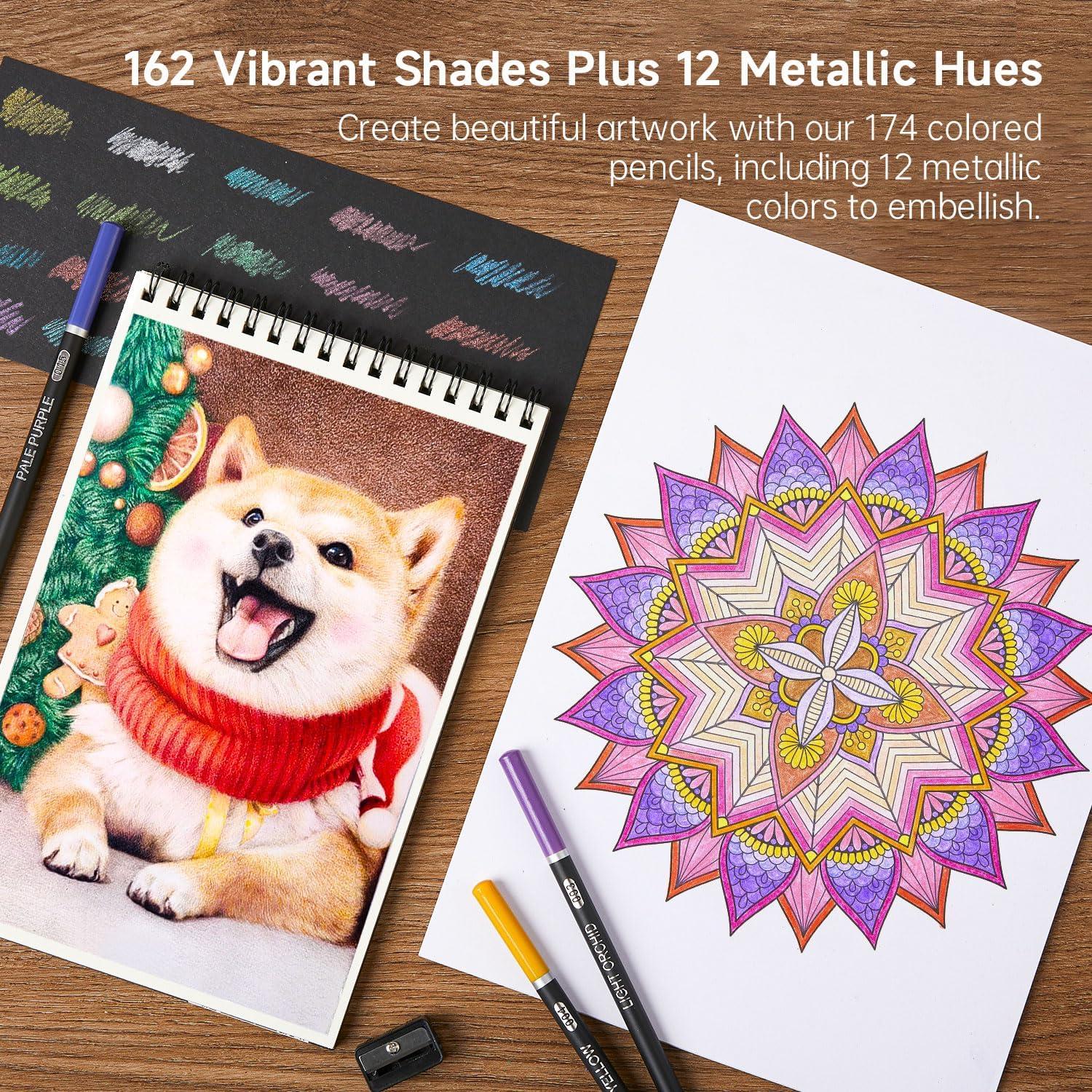 imageShuttle Art 136 Coloured Pencils  Soft Core Colouring Pencils Set for Adult Colouring Books Doodling Sketching Drawing Art Supplies174 Colors