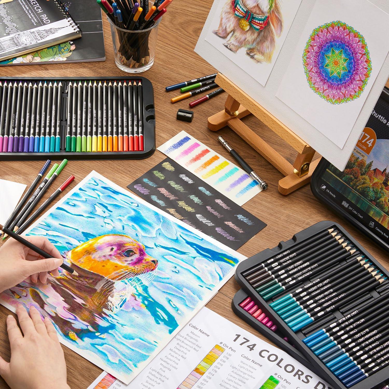 imageShuttle Art 136 Coloured Pencils  Soft Core Colouring Pencils Set for Adult Colouring Books Doodling Sketching Drawing Art Supplies174 Colors