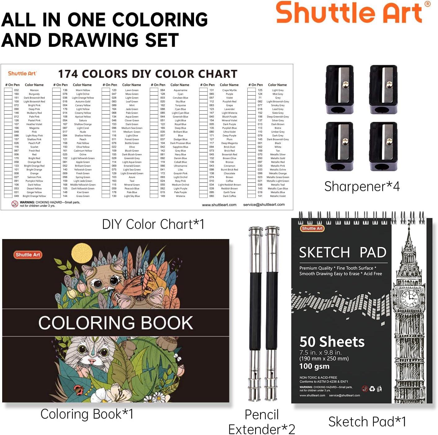 imageShuttle Art 136 Coloured Pencils  Soft Core Colouring Pencils Set for Adult Colouring Books Doodling Sketching Drawing Art Supplies174 Colors