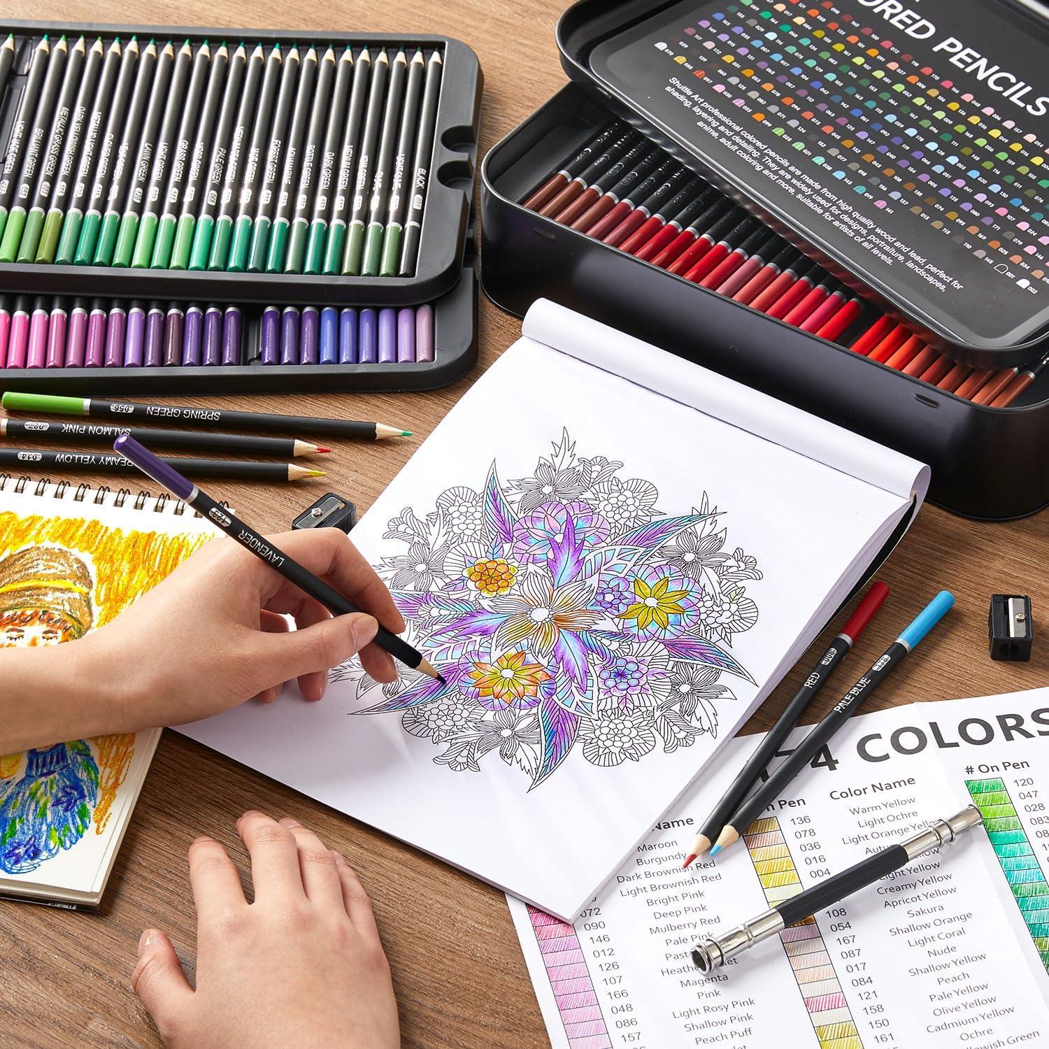 imageShuttle Art 136 Coloured Pencils  Soft Core Colouring Pencils Set for Adult Colouring Books Doodling Sketching Drawing Art Supplies174 Colors