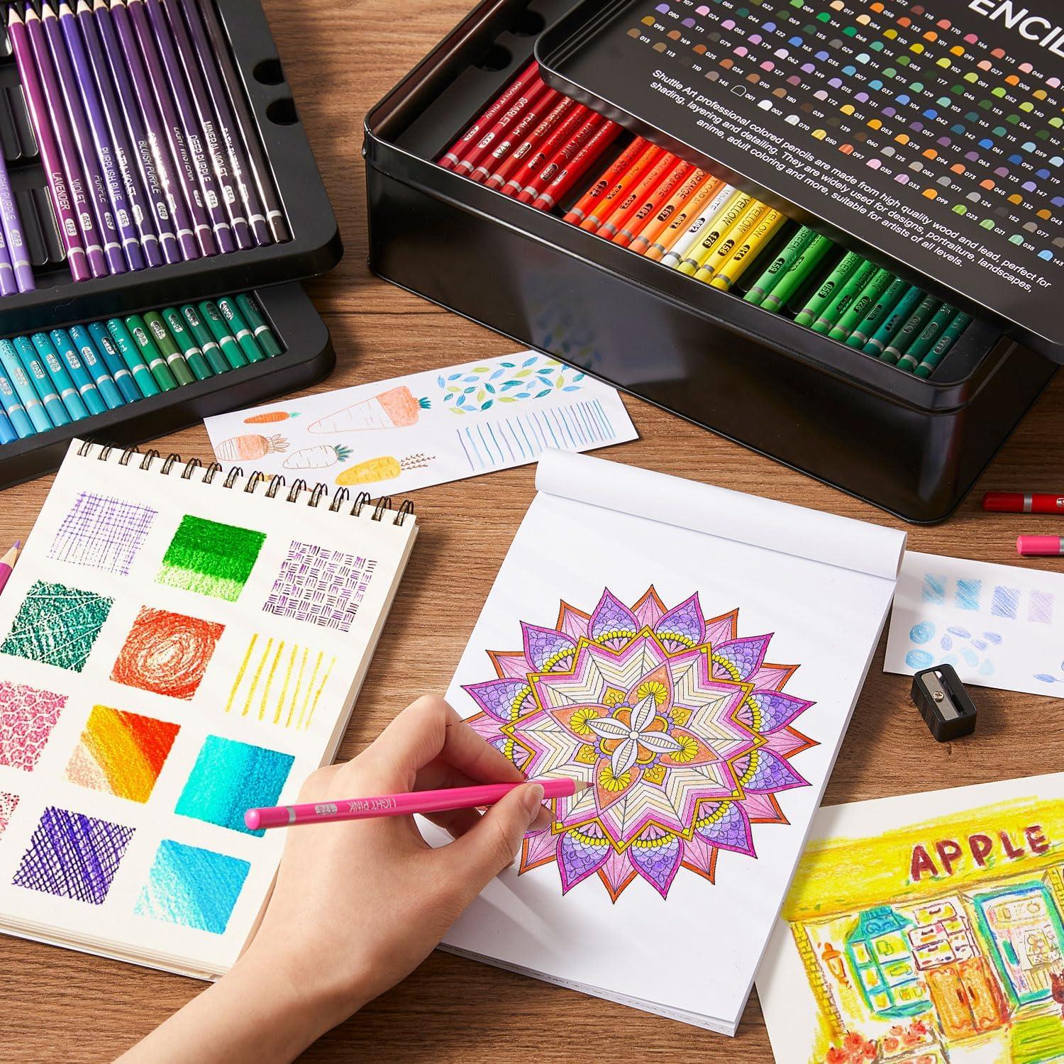 imageShuttle Art 136 Coloured Pencils  Soft Core Colouring Pencils Set for Adult Colouring Books Doodling Sketching Drawing Art Supplies180 Colors