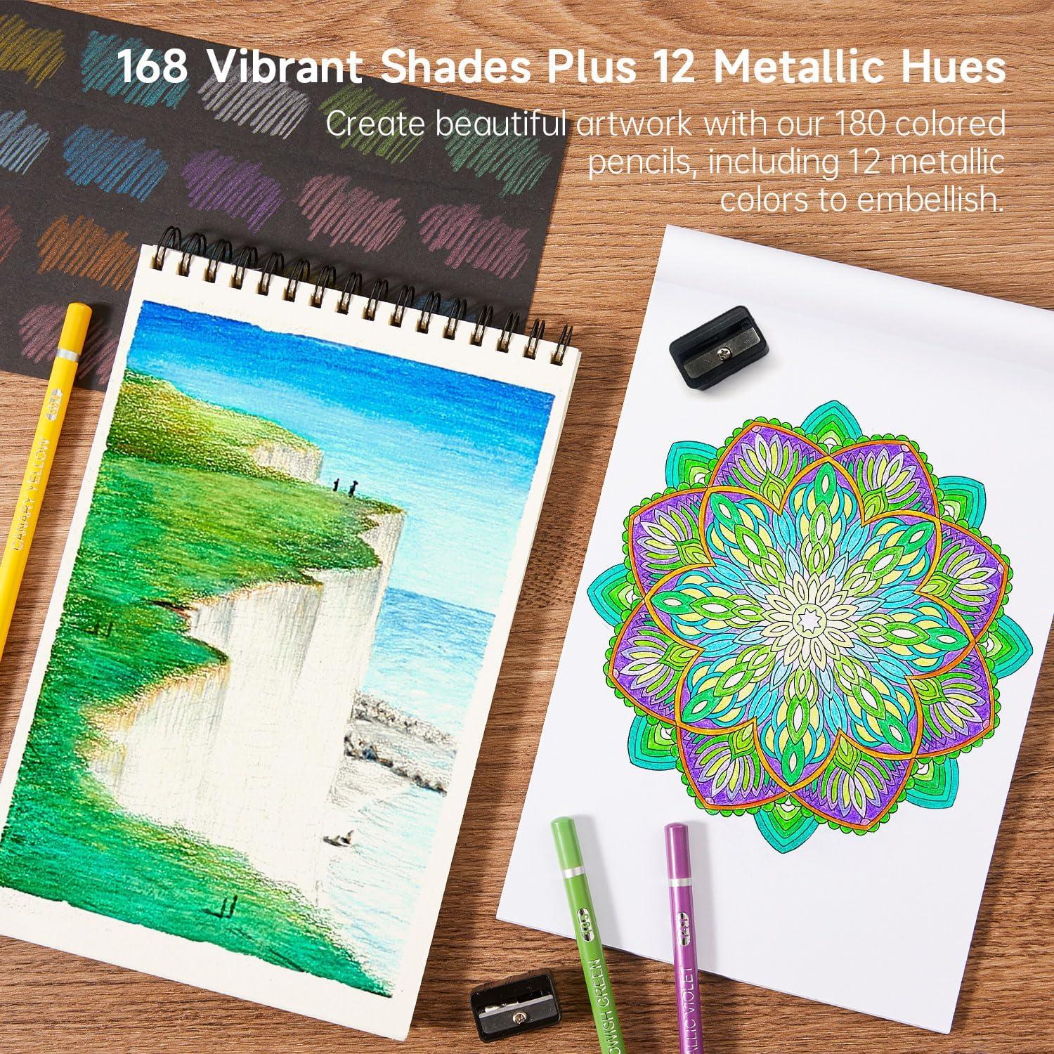 imageShuttle Art 136 Coloured Pencils  Soft Core Colouring Pencils Set for Adult Colouring Books Doodling Sketching Drawing Art Supplies180 Colors