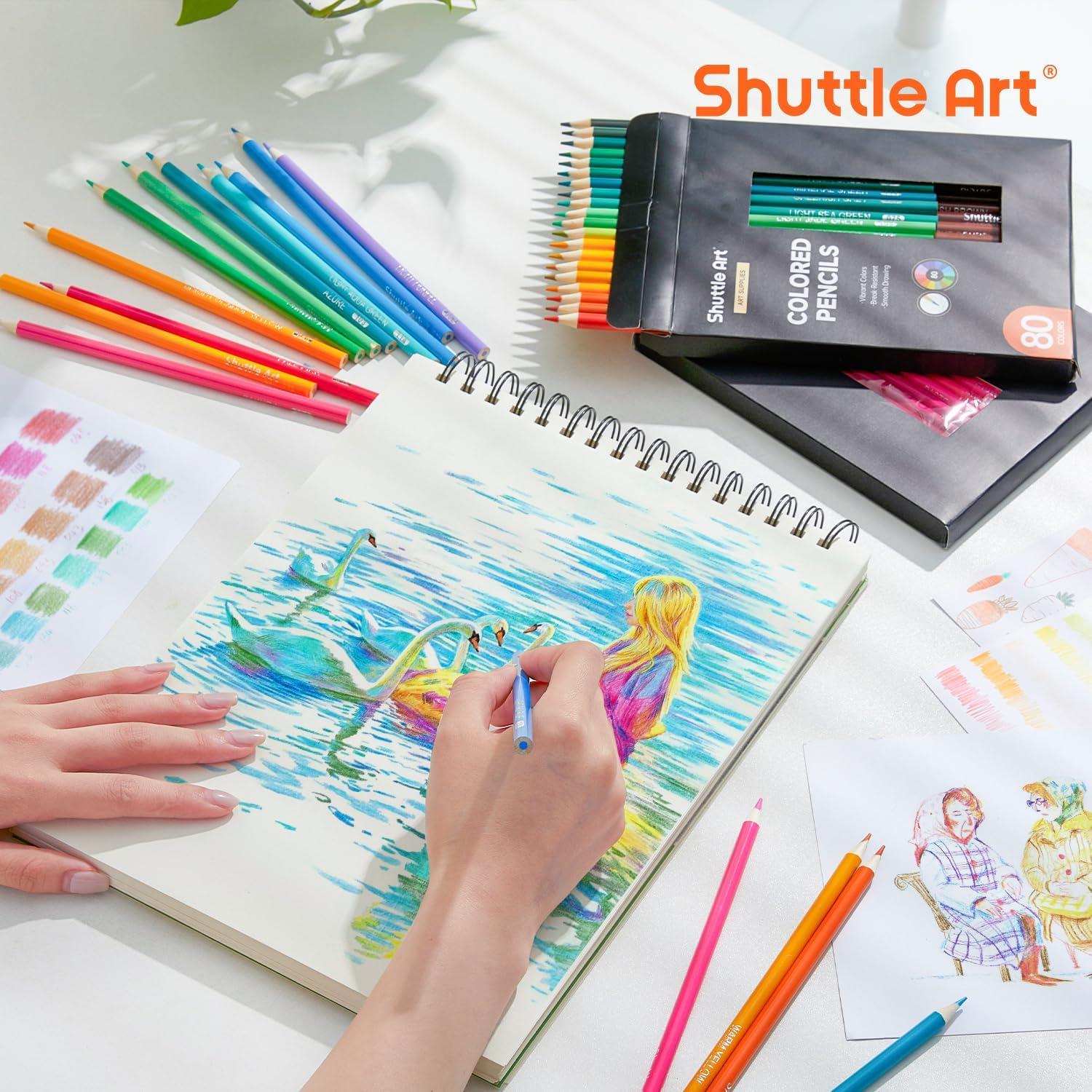 imageShuttle Art 136 Coloured Pencils  Soft Core Colouring Pencils Set for Adult Colouring Books Doodling Sketching Drawing Art Supplies80 Colors