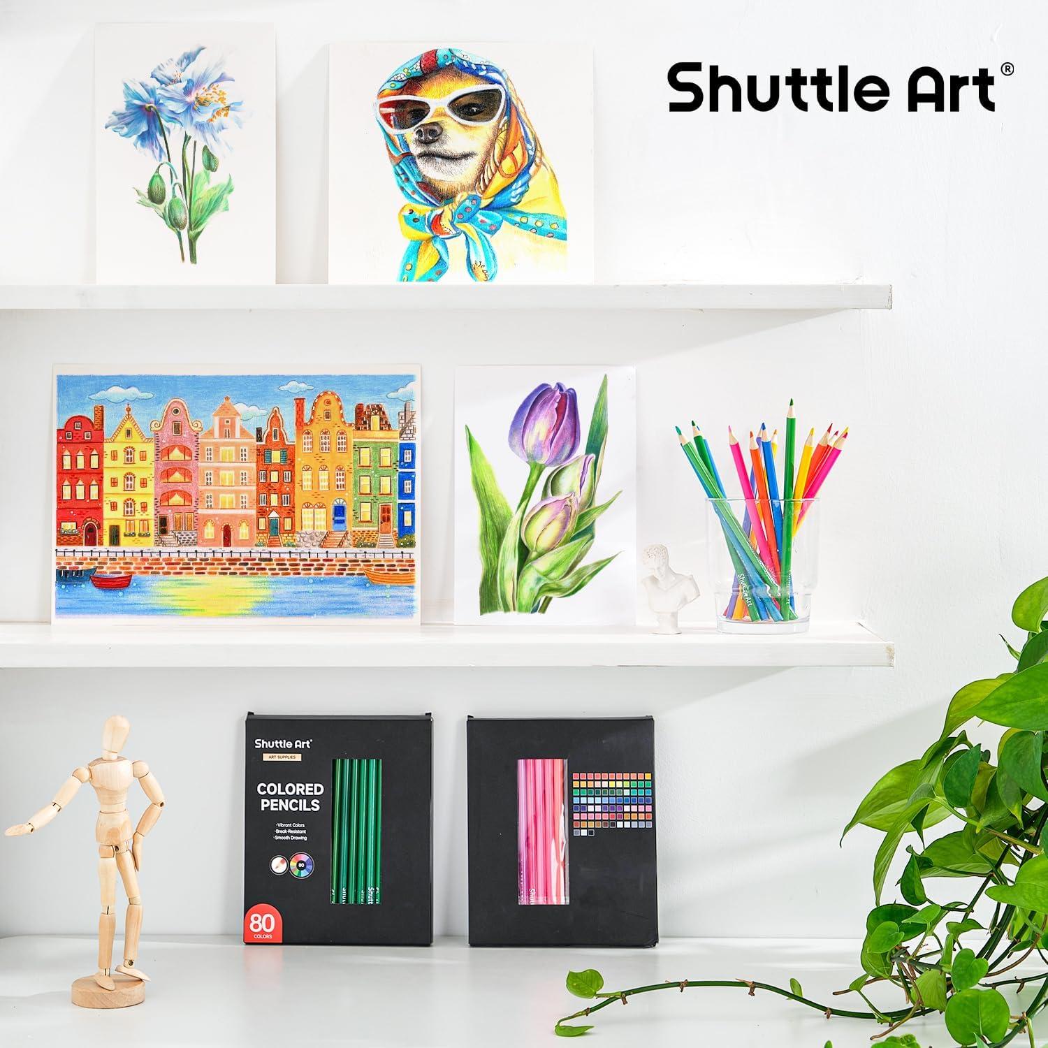 imageShuttle Art 136 Coloured Pencils  Soft Core Colouring Pencils Set for Adult Colouring Books Doodling Sketching Drawing Art Supplies80 Colors