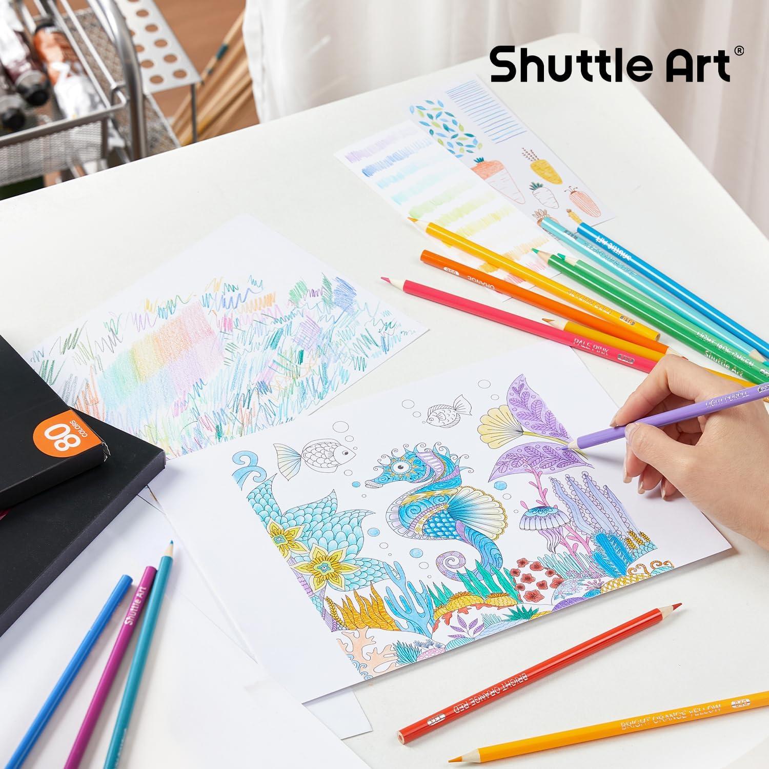 imageShuttle Art 136 Coloured Pencils  Soft Core Colouring Pencils Set for Adult Colouring Books Doodling Sketching Drawing Art Supplies80 Colors