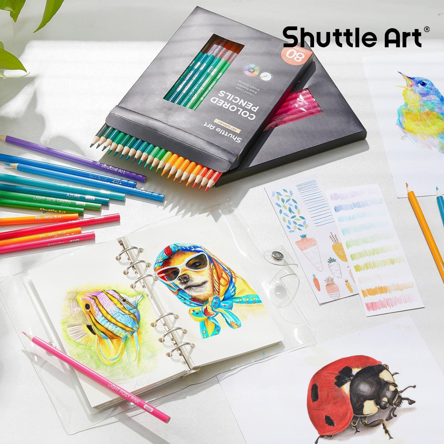 imageShuttle Art 136 Coloured Pencils  Soft Core Colouring Pencils Set for Adult Colouring Books Doodling Sketching Drawing Art Supplies80 Colors