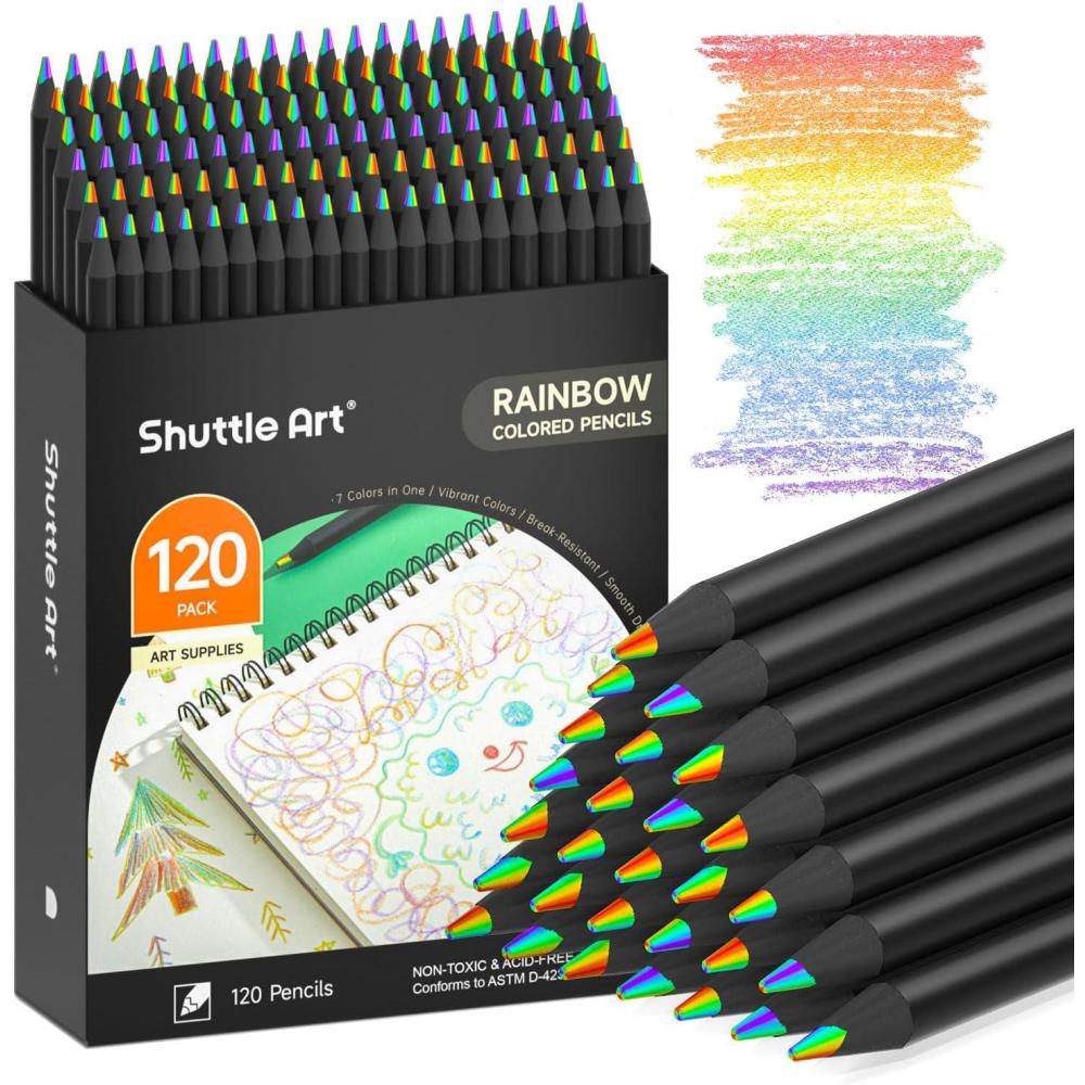 imageShuttle Art 120 Pack Rainbow Pencils Bulk 7 Colors in 1 Rainbow Colored Pencils Presharpened Breakresistant Black Wooden Pencil for Kids and Adults Coloring Drawing Sketching Doodling Gifts