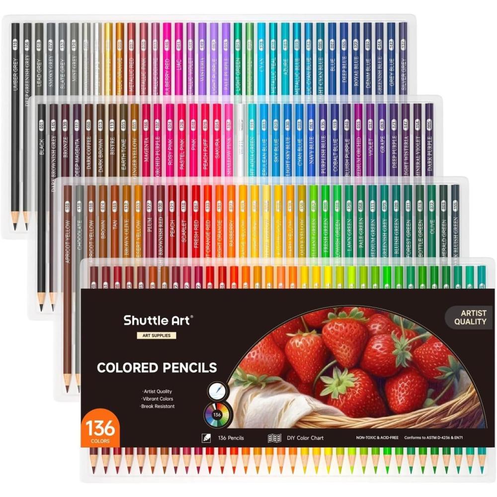 imageShuttle Art 136 Coloured Pencils  Soft Core Colouring Pencils Set for Adult Colouring Books Doodling Sketching Drawing Art Supplies136 colour