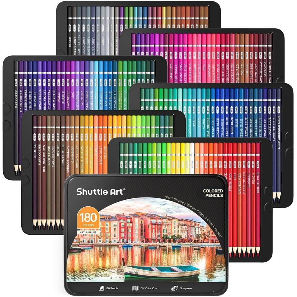 imageShuttle Art 136 Coloured Pencils  Soft Core Colouring Pencils Set for Adult Colouring Books Doodling Sketching Drawing Art Supplies180 Colors