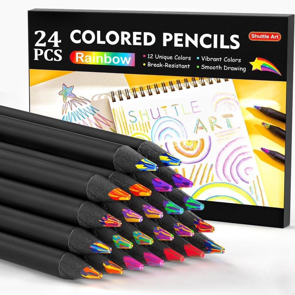 imageShuttle Art 24 PCS Rainbow Pencils 12 Assorted Colors 2 of Each Presharpened Rainbow Colored Pencils Multicolored Pencils for Kids and Adults Coloring Drawing Sketching