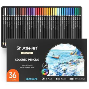 Shuttle Art 36 Colored Pencils, Botanical Themed Colored Pencils for Adult, Soft Core Color Pencils, Coloring Pencils for Adults Kids Artists Beginners Drawing Coloring Sketching(36 Seascape Themed)