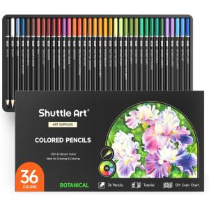 Shuttle Art 36 Colored Pencils, Botanical Themed Colored Pencils for Adult, Soft Core Color Pencils, Coloring Pencils for Adults Kids Artists Beginners Drawing Coloring Sketching(36 Botanical Themed)