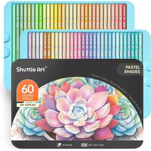 Shuttle Art 60 Metallic Colored Pencils, Colored Pencils for Adult Coloring, Soft Core Coloring Pencil in Gift Tin Box, Drawing Pencil for Kids Adults Beginners Artists Drawing Sketching(60 Pastel Colors)