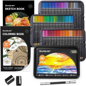 Shuttle Art 80 Colored Pencils, Soft Core Color Pencils with Coloring Book, Sketch Pad and Sharpener, Premium Color Pencil for Adult Coloring, Sketching and Drawing, Art Supplies for Kids & Adults