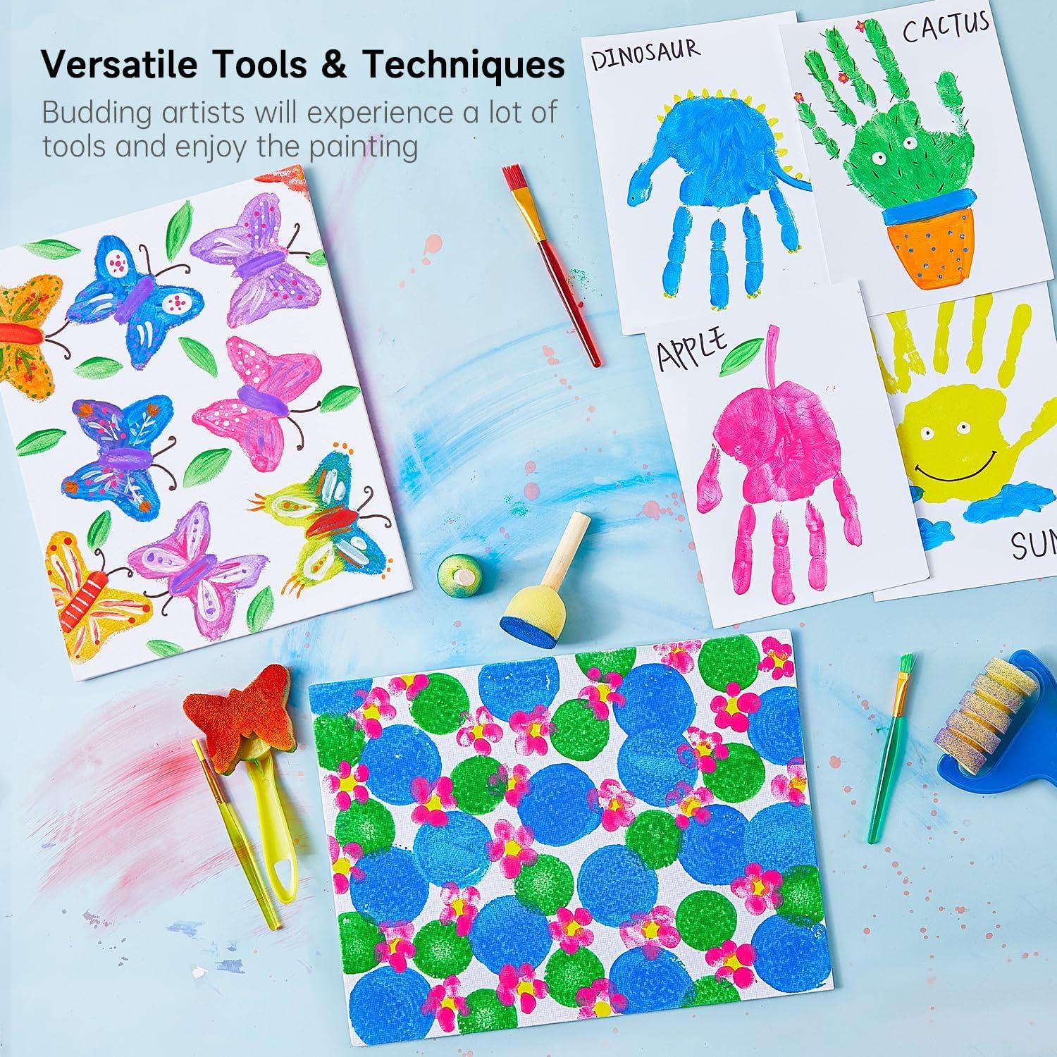imageShuttle Art Washable Finger Paints Set Kids Paint Set  37 Pack with 10 Colors 60ml Paint Brushes Sponge Palette Smock NonToxic for ToddlersAssorted