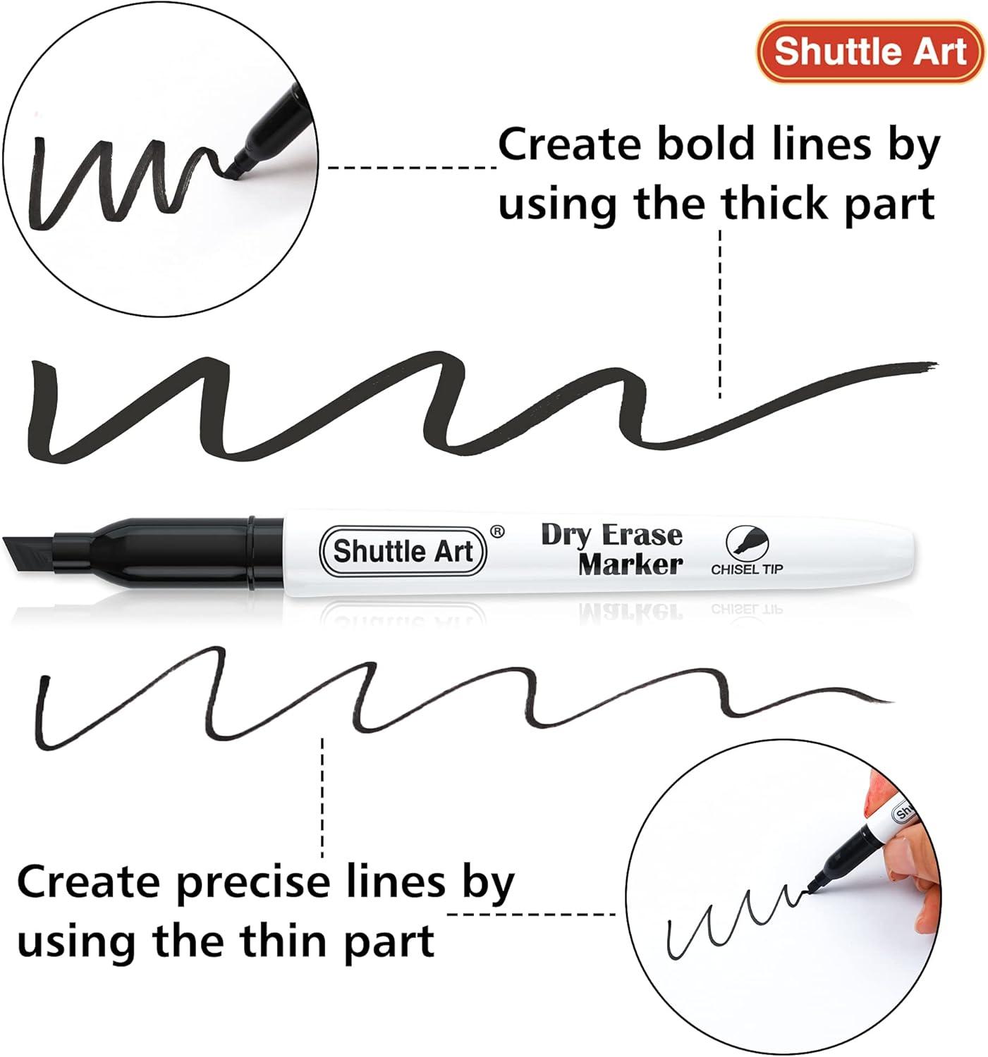 imageShuttle Art Dry Erase Markers 15 Colors Magnetic Whiteboard Markers Fine Point Perfect For Writing on Whiteboards DryErase BoardsMirrors for School Office Home120 Pack BlackChisel Tip