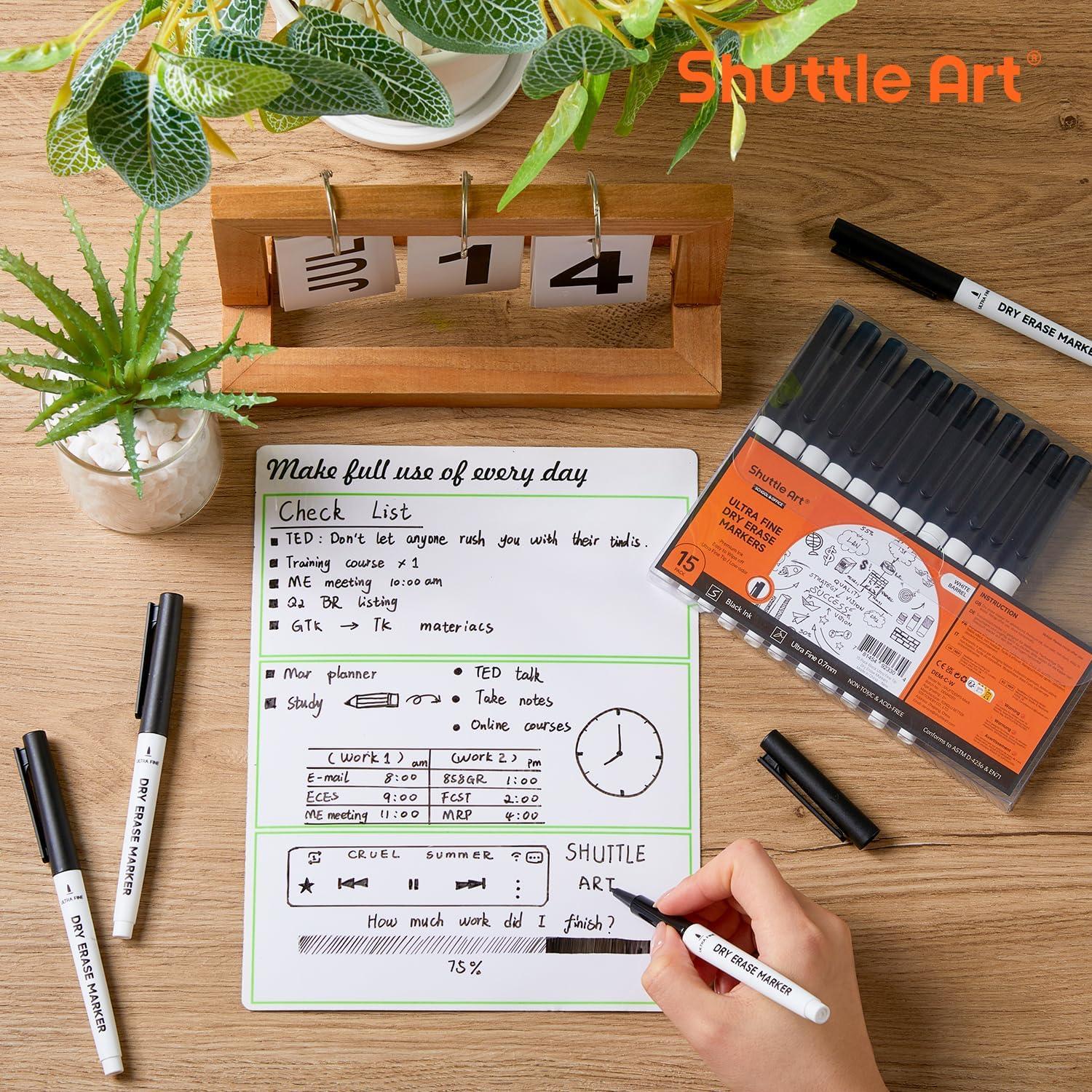 imageShuttle Art Dry Erase Markers 15 Colors Magnetic Whiteboard Markers Fine Point Perfect For Writing on Whiteboards DryErase BoardsMirrors for School Office Home15 Ultra Fine Black