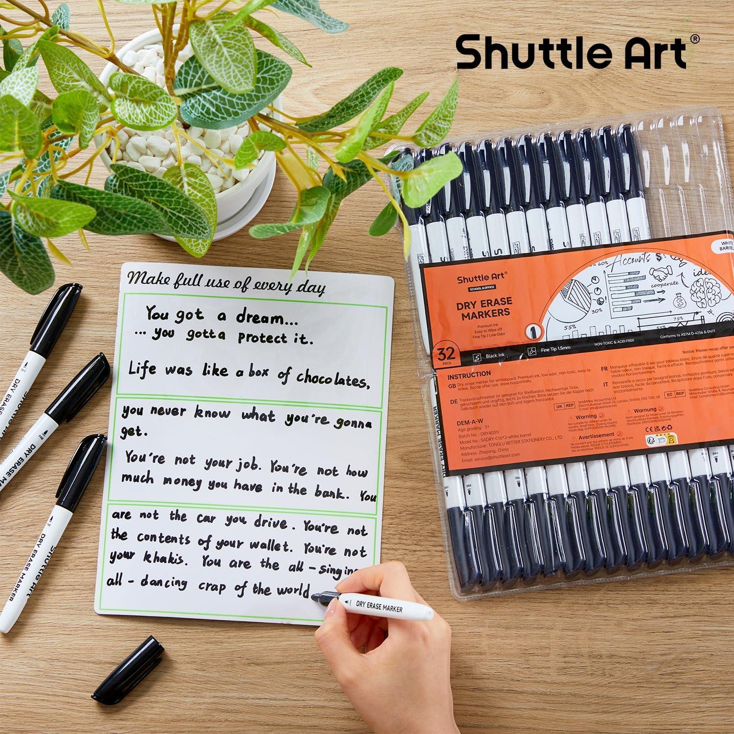 imageShuttle Art Dry Erase Markers 15 Colors Magnetic Whiteboard Markers Fine Point Perfect For Writing on Whiteboards DryErase BoardsMirrors for School Office Home32 Pack Black