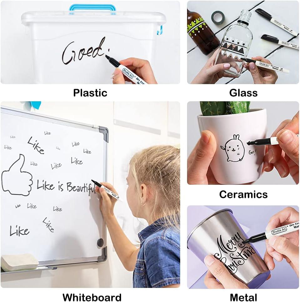 imageShuttle Art Dry Erase Markers 15 Colors Magnetic Whiteboard Markers Fine Point Perfect For Writing on Whiteboards DryErase BoardsMirrors for School Office Home120 Pack BlackChisel Tip