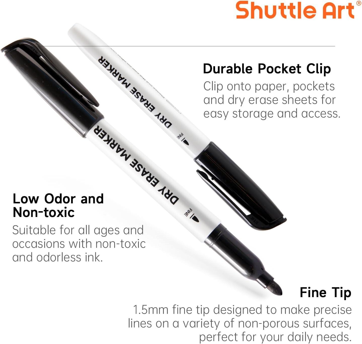 imageShuttle Art Dry Erase Markers 15 Colors Magnetic Whiteboard Markers Fine Point Perfect For Writing on Whiteboards DryErase BoardsMirrors for School Office Home16 Pack BlackFine Tip