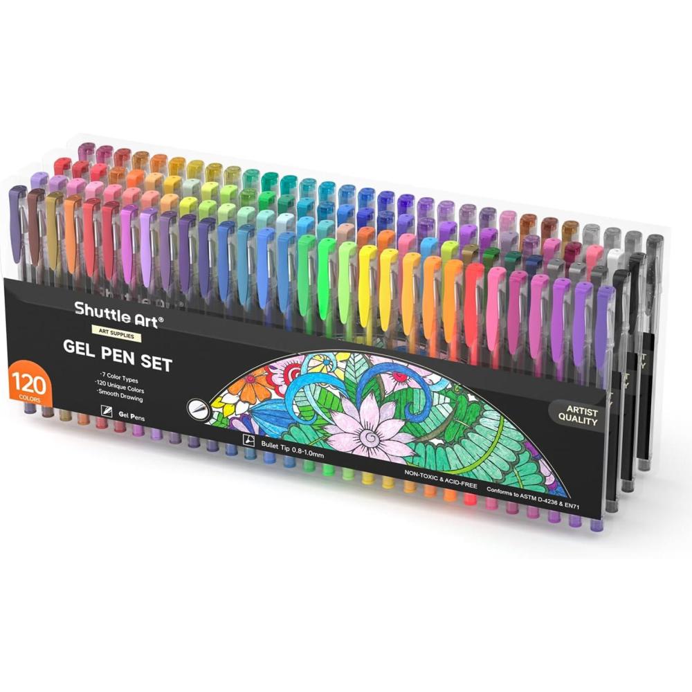 imageShuttle Art 120 Unique Colors No Duplicates Gel Pens Gel Pen Set for Adult Coloring Books Art Markers
