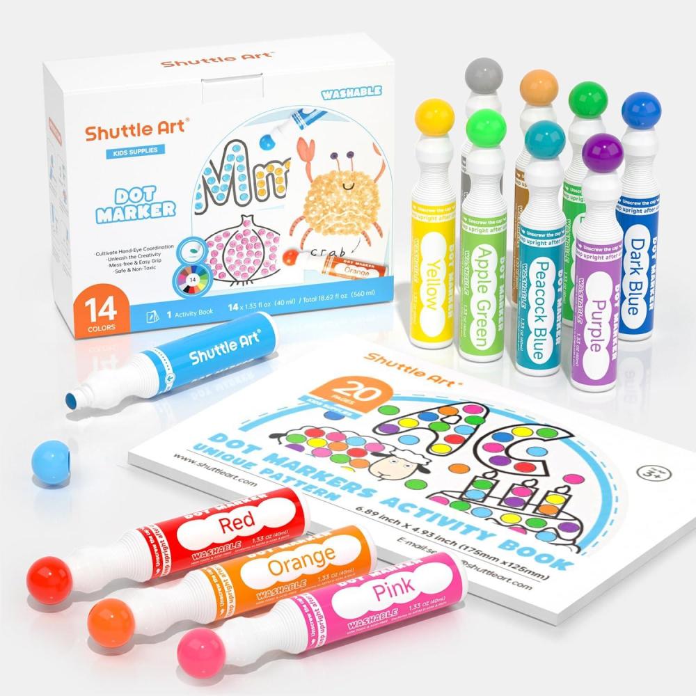 imageShuttle Art Dot Markers 10 Colors Washable Markers for ToddlersBingo Daubers Supplies Kids Preschool Children Non Toxic WaterBased14 Colors