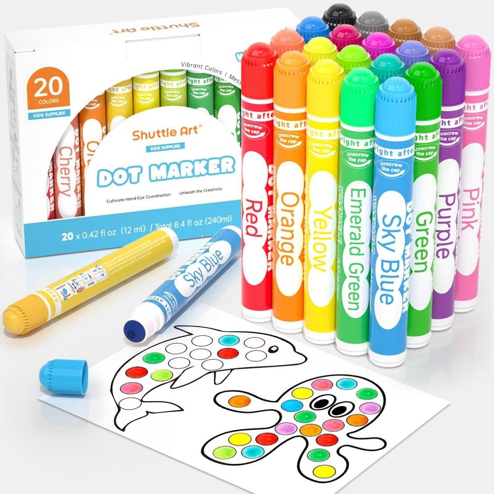 imageShuttle Art Dot Markers 10 Colors Washable Markers for ToddlersBingo Daubers Supplies Kids Preschool Children Non Toxic WaterBased20 Colors