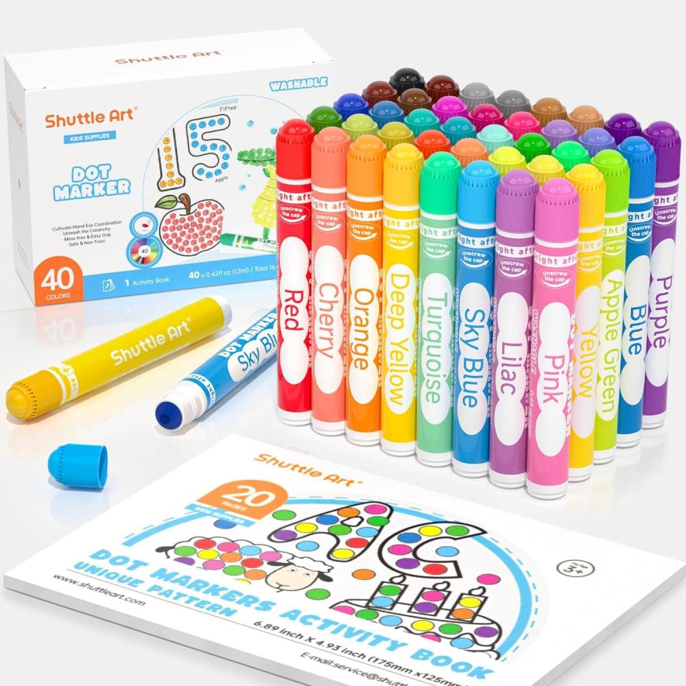 imageShuttle Art Dot Markers 10 Colors Washable Markers for ToddlersBingo Daubers Supplies Kids Preschool Children Non Toxic WaterBased40 Colors