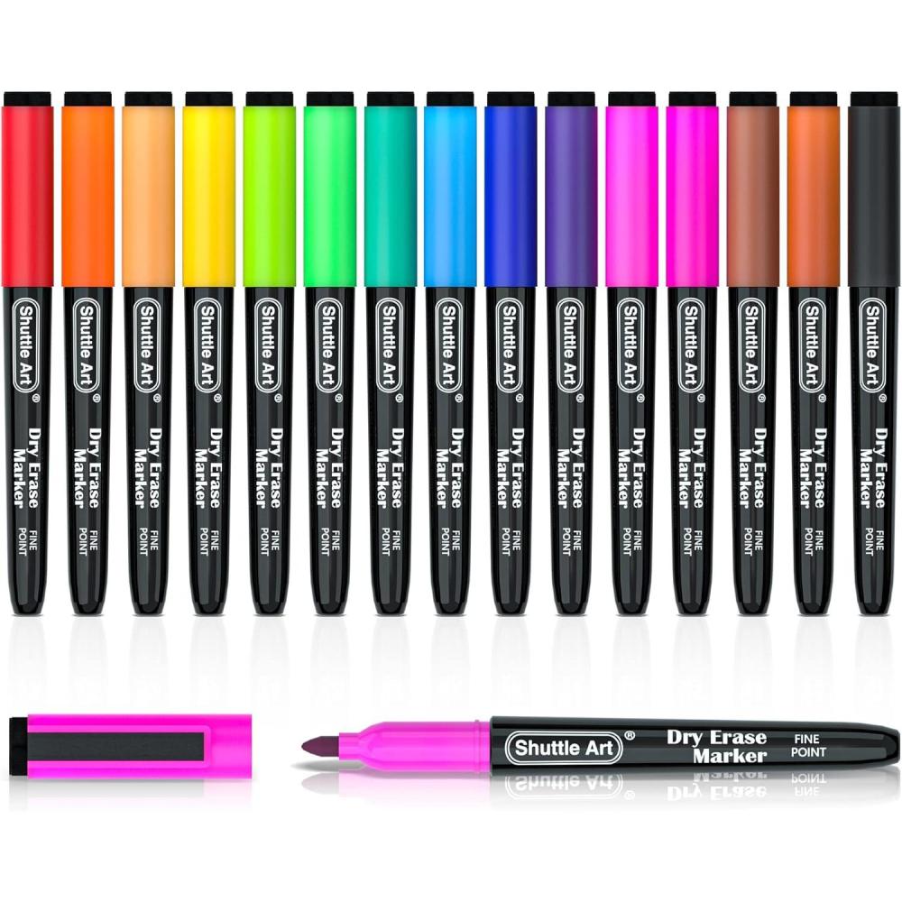 imageShuttle Art Dry Erase Markers 15 Colors Magnetic Whiteboard Markers Fine Point Perfect For Writing on Whiteboards DryErase BoardsMirrors for School Office Home15 Colors