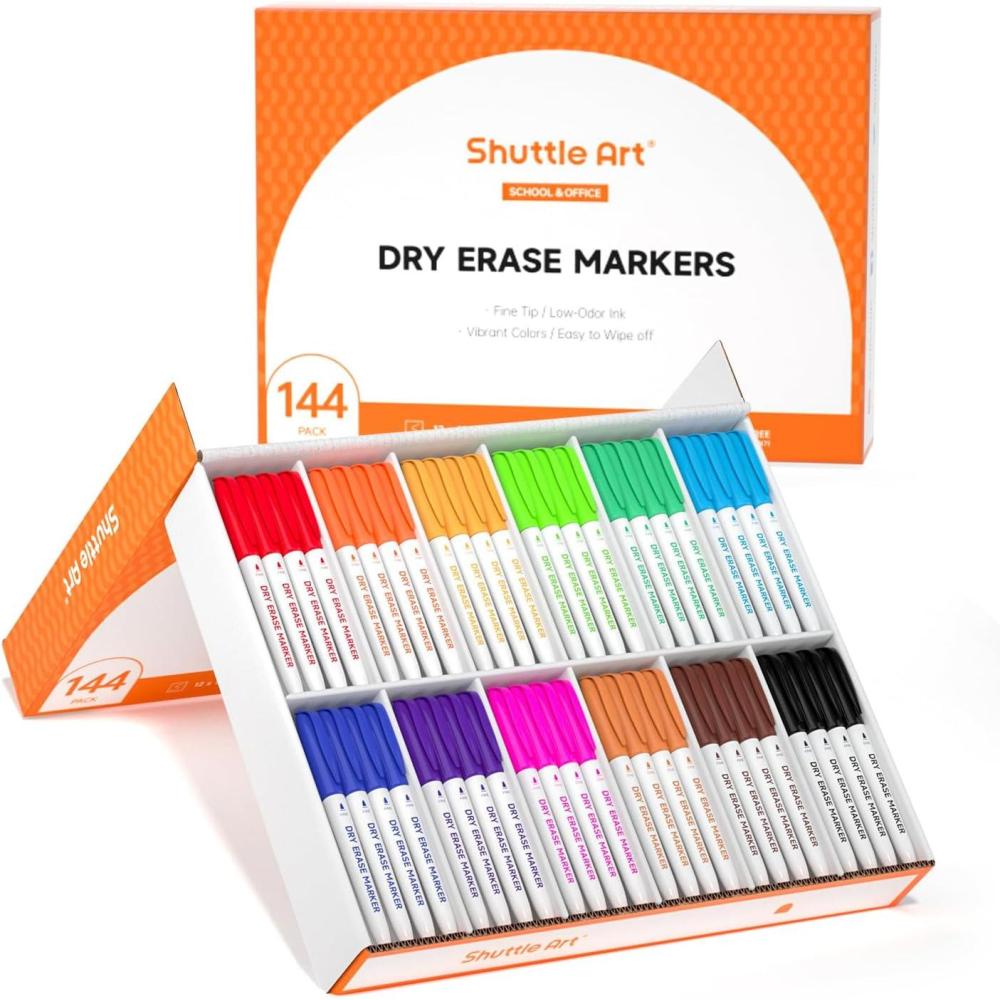 imageShuttle Art Magnetic Whiteboard Markers 20 Pieces Fine Tip and Eraser Dry Erase Whiteboard Markers for Writing on Whiteboards Weekly Planner Glass for School Office Home144 Pack 12 Colors