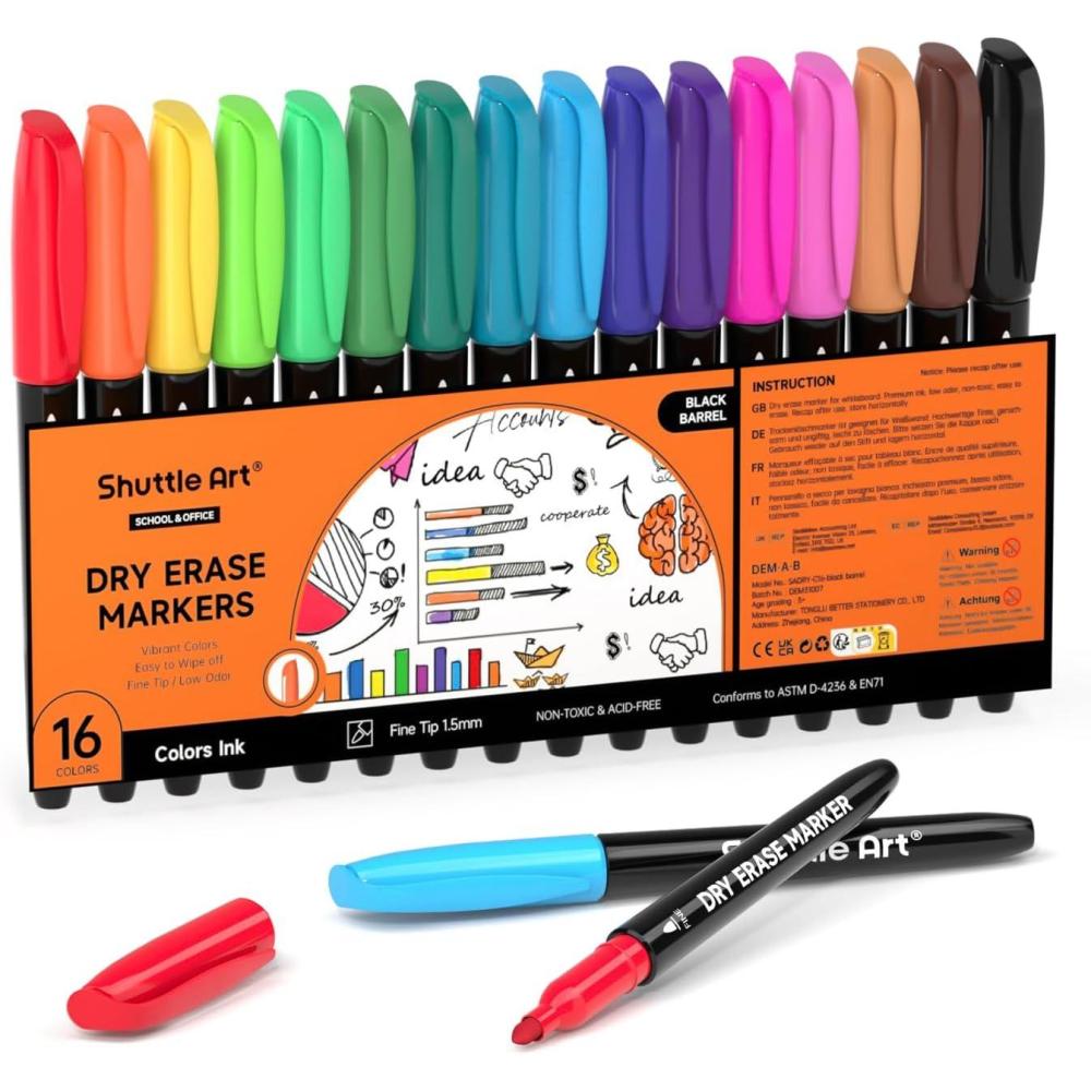 imageShuttle Art Magnetic Whiteboard Markers 20 Pieces Fine Tip and Eraser Dry Erase Whiteboard Markers for Writing on Whiteboards Weekly Planner Glass for School Office Home16 Colors