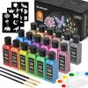 Shuttle Art Fabric Paint, 18 Colors Permanent Soft Fabric Paint in Bottles (60ml/2oz) with Brushes, Palette, Stencils, Non-Toxic Textile Paint for T-Shirts, Shoes, Jeans, Bags, DIY Projects&Art(Metallic)