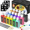 Shuttle Art Fabric Paint, 18 Colors Permanent Soft Fabric Paint in Bottles (60ml/2oz) with Brushes, Palette, Stencils, Non-Toxic Textile Paint for T-Shirts, Shoes, Jeans, Bags, DIY Projects&Art(Regular)
