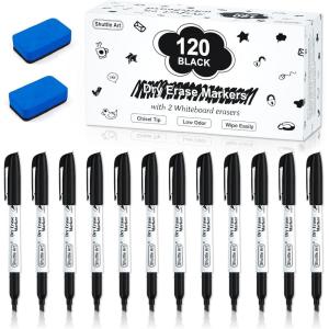 Shuttle Art Dry Erase Markers, 15 Colors Magnetic Whiteboard Markers, Fine Point, Perfect For Writing on Whiteboards, Dry-Erase Boards,Mirrors for School Office Home(120 Pack Black-Chisel Tip)