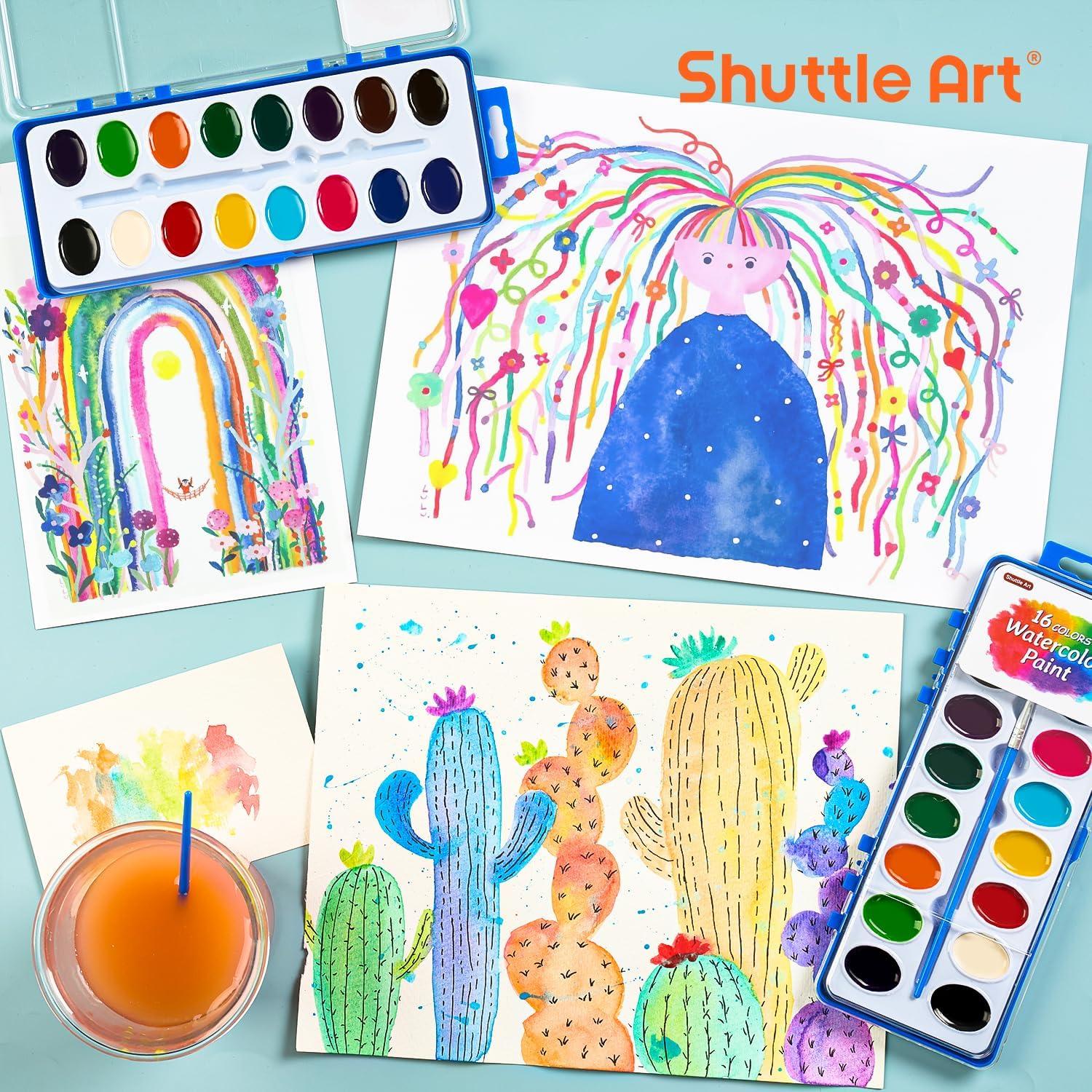 imageShuttle Art 16 Colors Watercolor Paint Set Bulk 15 Pack Watercolor Paint Set with Paint Brushes for Kids and Adults Washable Paint for Classroom Parties Kindergarten and Art Activities