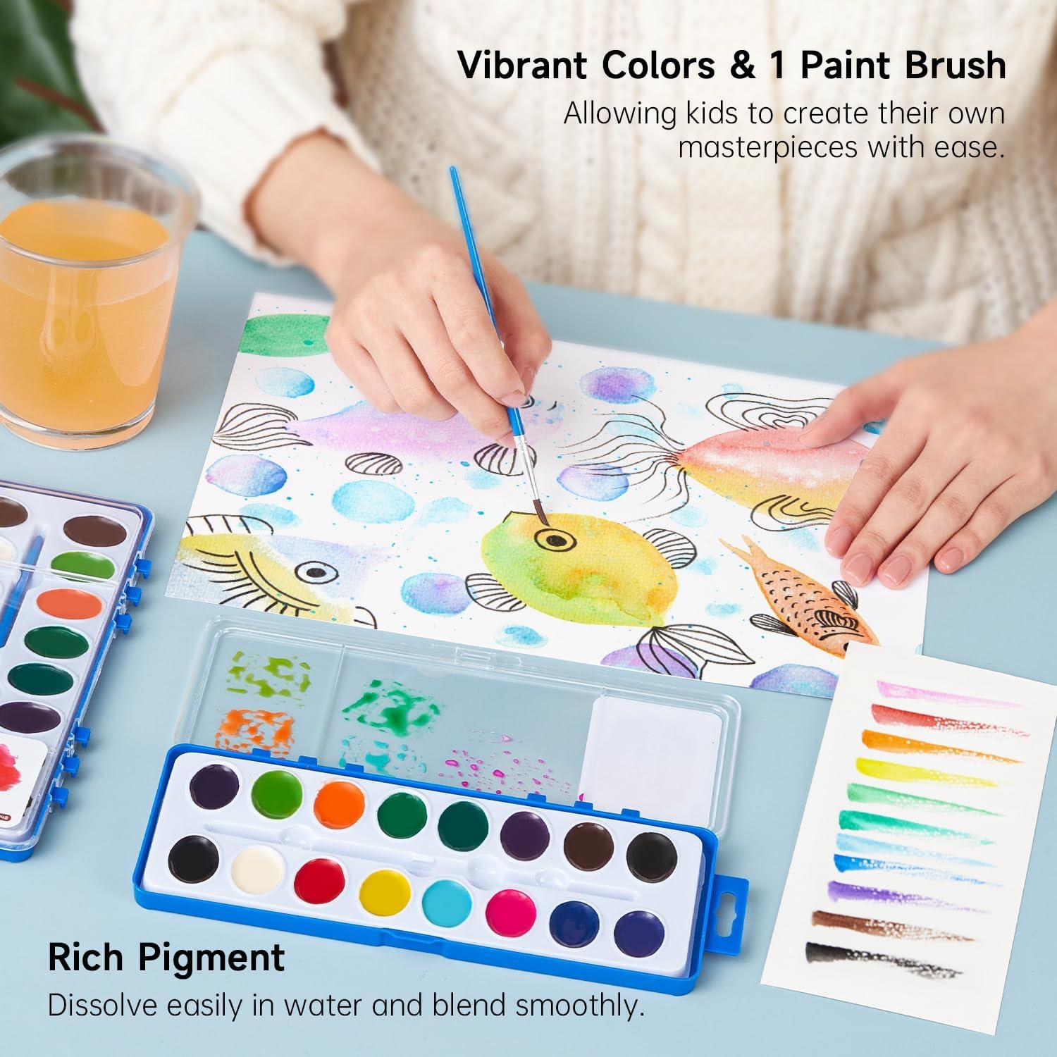 imageShuttle Art 16 Colors Watercolor Paint Set Bulk 15 Pack Watercolor Paint Set with Paint Brushes for Kids and Adults Washable Paint for Classroom Parties Kindergarten and Art Activities